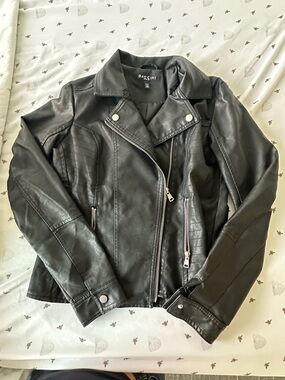 Baccini Black Faux Leather Asymmetrical Moto Jacket with Silver Hardware